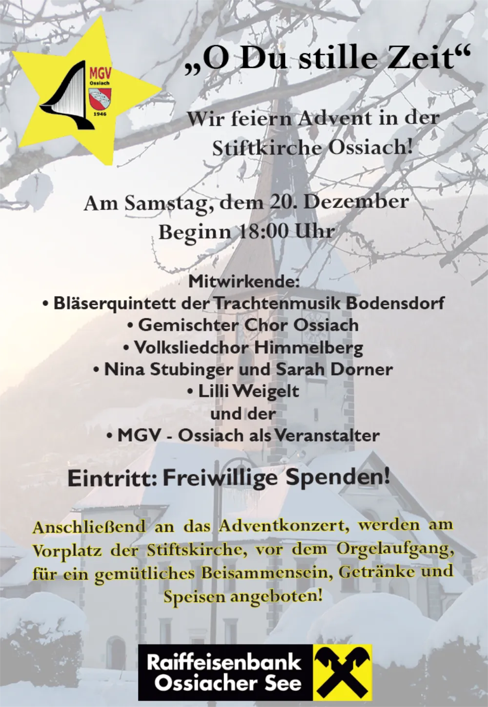 Besinnliches Adventkonzert in der wunderschönen Stiftskirche in Ossiach!